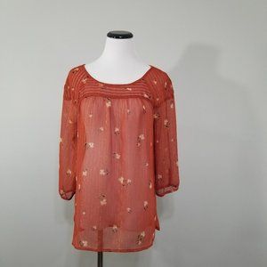 NWT LC Lauren Conrad Sheer Rust Floral Whimsigoth Top Women’s M